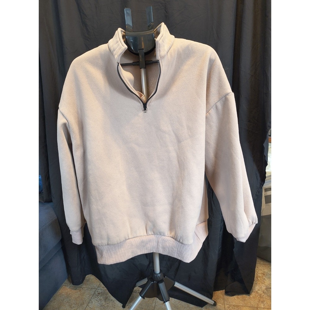 Trendy Queen Large Oversized Tan Quarter Zip Pullover Sweater Tan